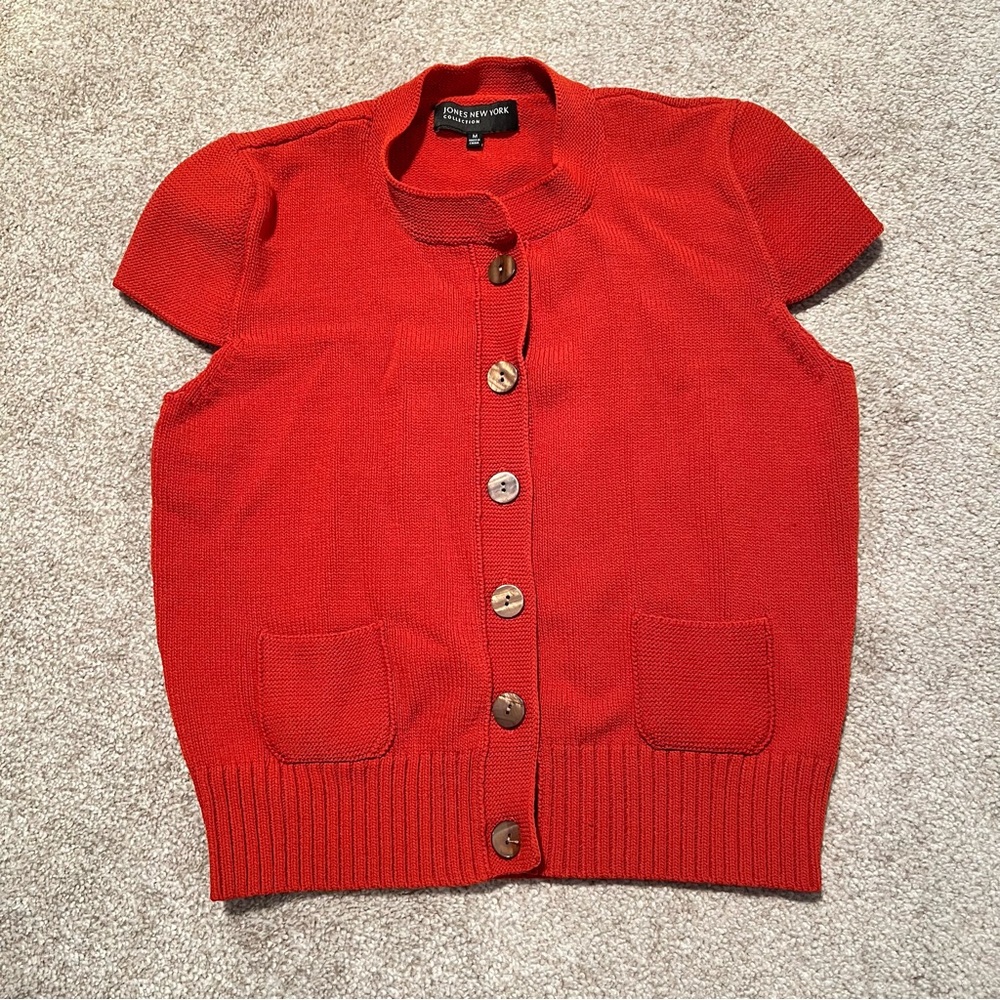 Jones New York Burnt Orange Button-Up Short Sleeve Cardigan - Picture 7 of 11
